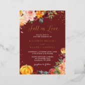 Fall in Love Autumn Floral Wedding Real Gold Foil Invitation (Standing Front)
