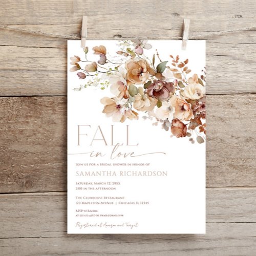 Fall in Love Autumn florals bridal shower Invitation