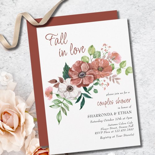 Fall in Love Autumn Flowers Couples Shower Invitation