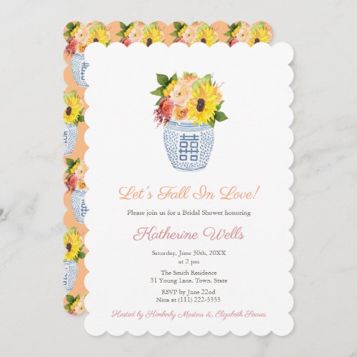 Fall In Love Autumn Flowers In Vase Bridal Shower  Invitation