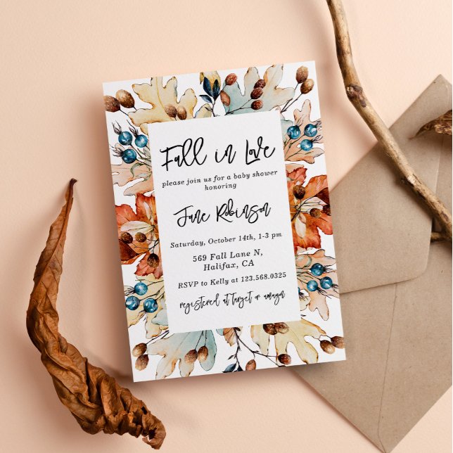  Fall in Love Autumn Foliage Berries Baby Shower  Invitation (Creator Uploaded)