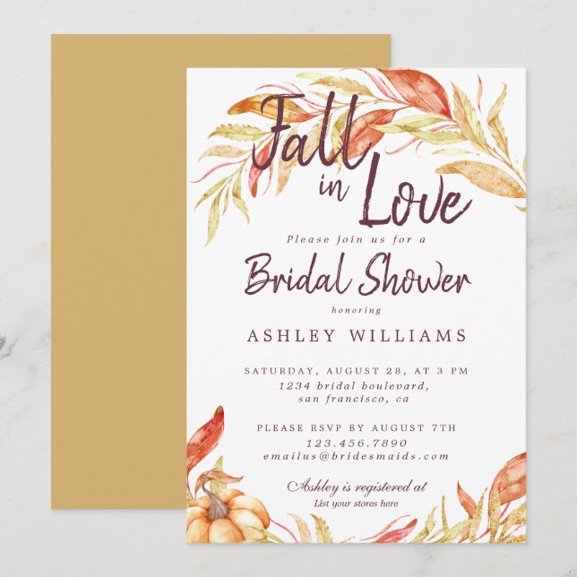 Fall in Love Autumn Foliage Bridal Shower Invitation (Front/Back)