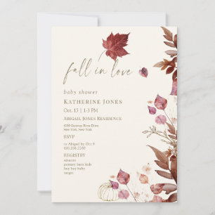 Fall in Love Autumn Foliage Cream Baby Shower Invitation