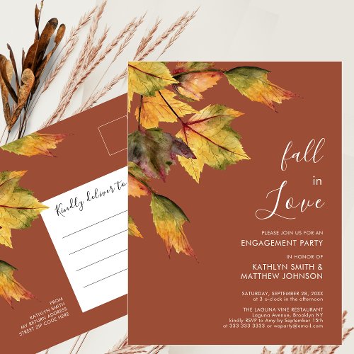Fall in Love Autumn Foliage Elegant Engagement Invitation Postcard