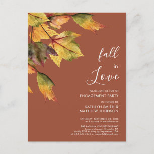 Fall in Love Autumn Foliage Elegant Engagement Invitation Postcard