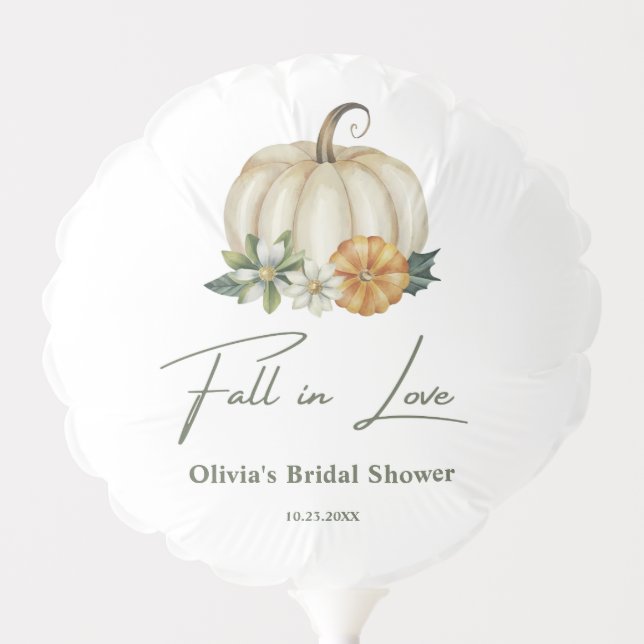 Fall in Love Autumn Greenery Pumpkin Bridal Shower Balloon (Front)