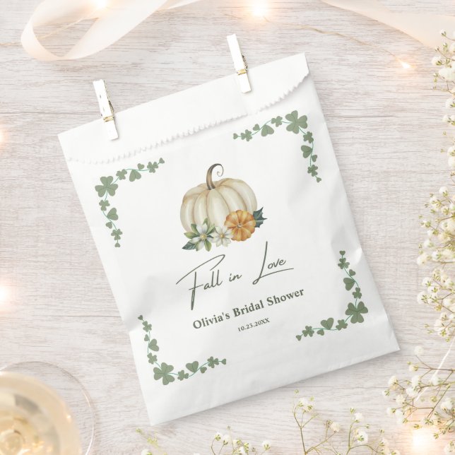 Fall in Love Autumn Greenery Pumpkin Bridal Shower Favor Bag (Clipped)