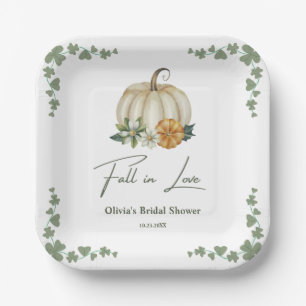 Fall in Love Autumn Greenery Pumpkin Bridal Shower Paper Plates
