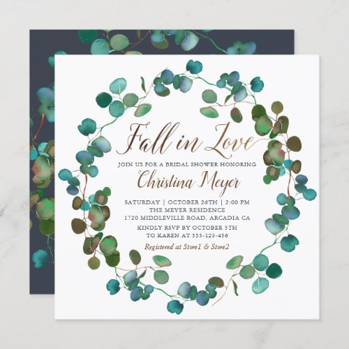 Fall in Love Autumn Greenery Wreath Bridal Shower Invitation