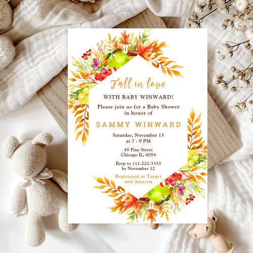 Fall In Love Autumn Harvest Baby Shower Invitation