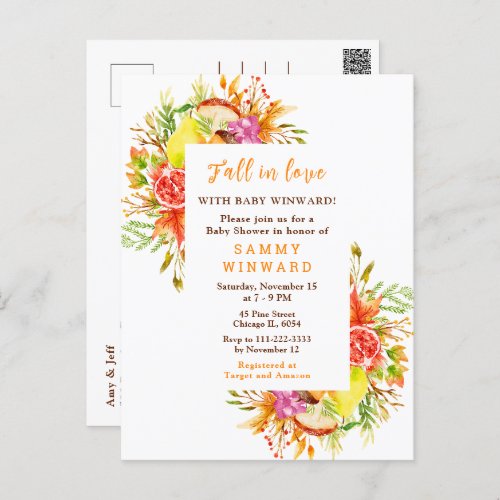 Fall In Love Autumn Harvest Baby Shower Postcard