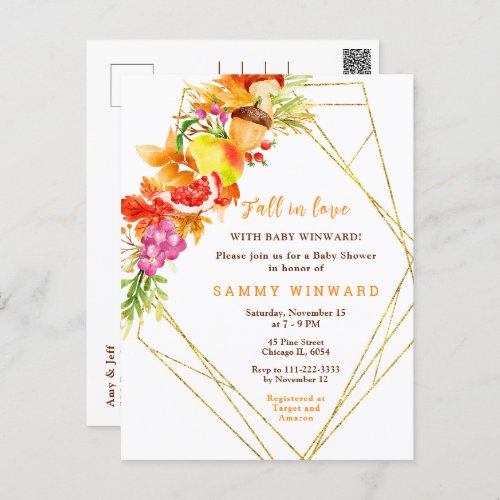 Fall In Love Autumn Harvest Baby Shower Postcard