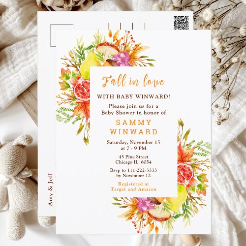 Fall In Love Autumn Harvest Baby Shower Postcard