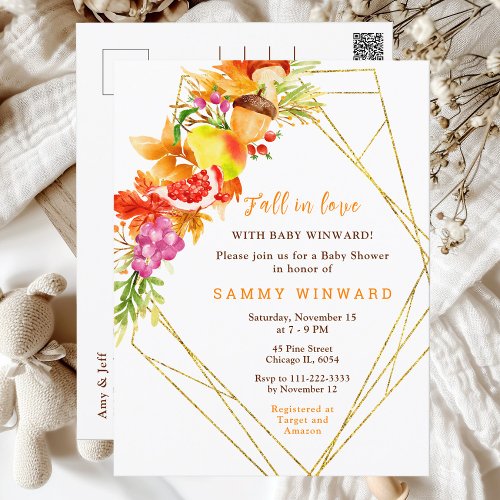 Fall In Love Autumn Harvest Baby Shower Postcard