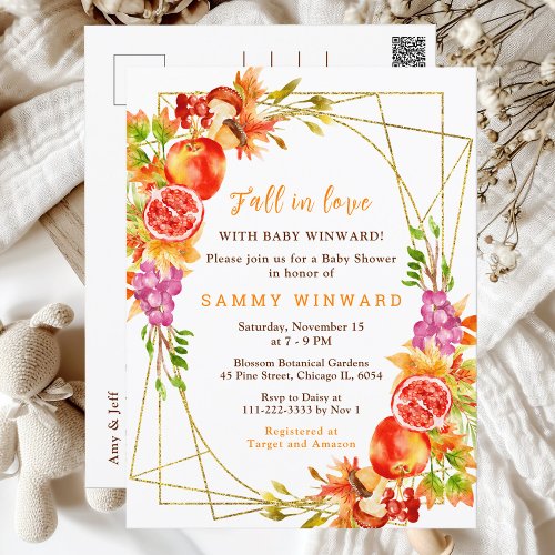 Fall In Love Autumn Harvest Baby Shower Postcard