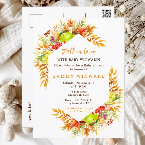 Fall In Love Autumn Harvest Baby Shower Postcard