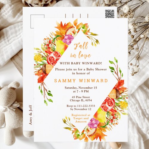 Fall In Love Autumn Harvest Baby Shower Postcard