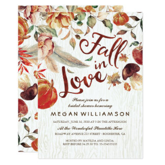 Fall Bridal Shower Invitations Announcements Zazzle Fall In Love Autumn Harvest Pumpkin Bridal Shower Card