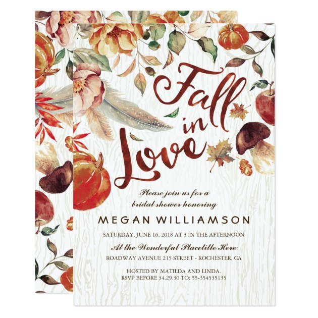 Fall In Love Autumn Harvest Pumpkin Bridal Shower Invitation