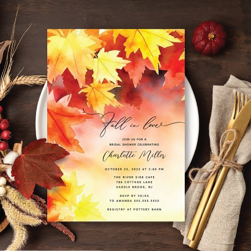 Fall In Love Autumn Leaf Bridal Shower Invitation