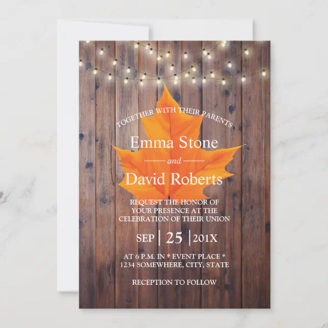 Fall in Love Autumn Leaf String Lights Wedding Invitation | Zazzle