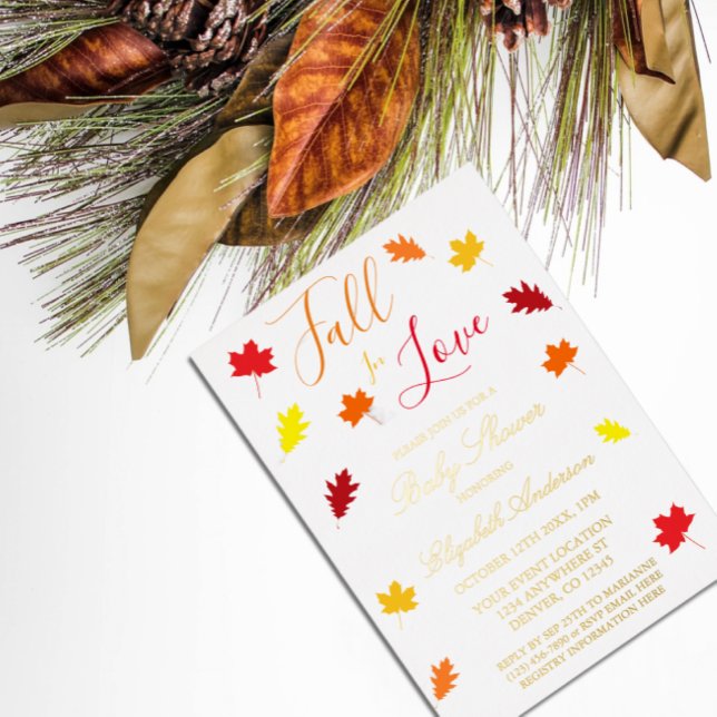 Fall In Love Autumn Leaves Baby Shower Foil Invitation (Creator Uploaded)