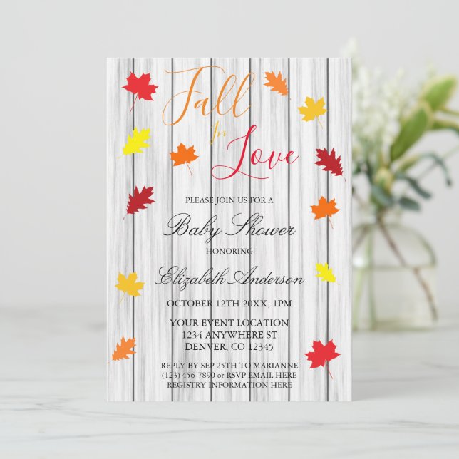 Fall In Love Autumn Leaves Baby Shower Invitation (Standing Front)
