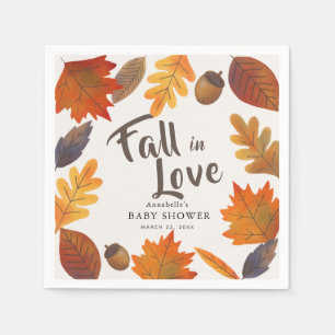 Fall in Love Autumn Leaves Baby Shower Paper Napkins