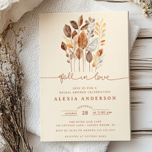 Fall in Love Autumn Leaves Bridal Shower Invitation