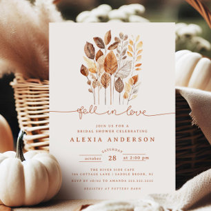 Fall in Love Autumn Leaves Bridal Shower Invitation