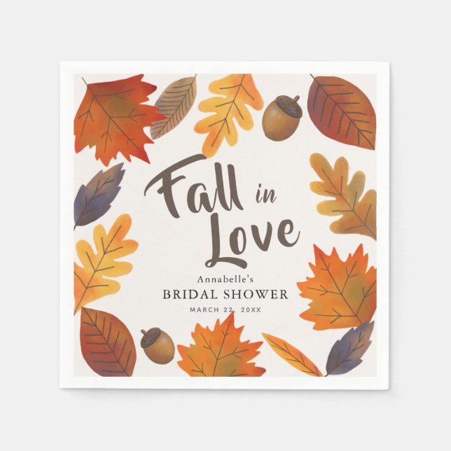 Fall in Love Autumn Leaves Bridal Shower Paper Napkins (Front)