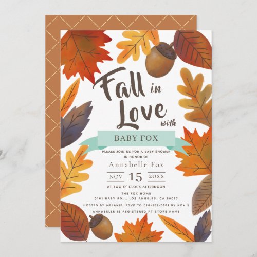 Fall in Love Autumn Leaves Brown Baby Shower Invitation