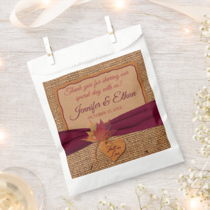 Fall in Love, Autumn Leaves, Burlap Wedding Favor Bag