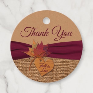 Fall in Love, Autumn Leaves, Burlap Wedding Favor Tags