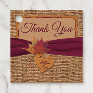 Fall in Love, Autumn Leaves, Burlap Wedding Favor Tags