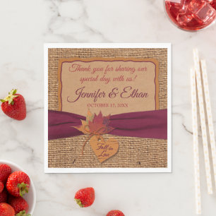 Fall in Love, Autumn Leaves, Burlap Wedding Napkins