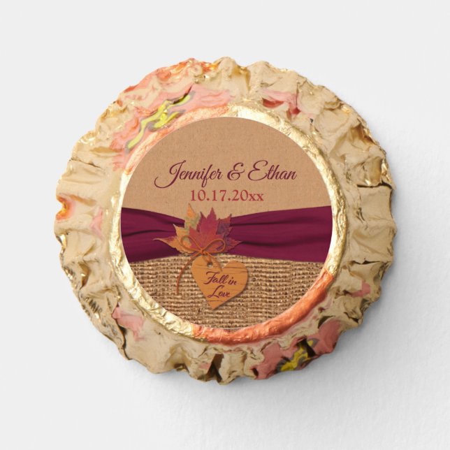 Fall in Love, Autumn Leaves, Burlap Wedding Reese's Peanut Butter Cups (Front)