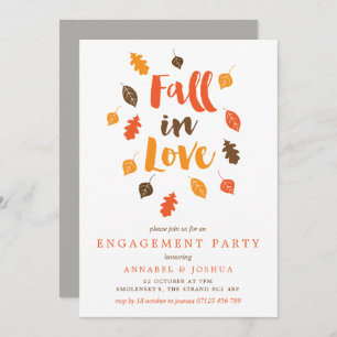 Fall in Love Autumn Leaves Engagement Party Invitation