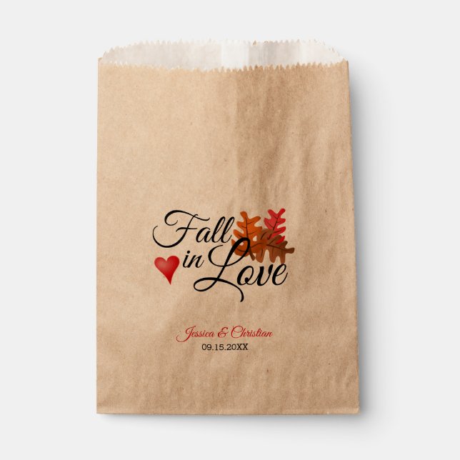 Fall in Love Autumn Leaves Heart Wedding Treat Favor Bag (Front)