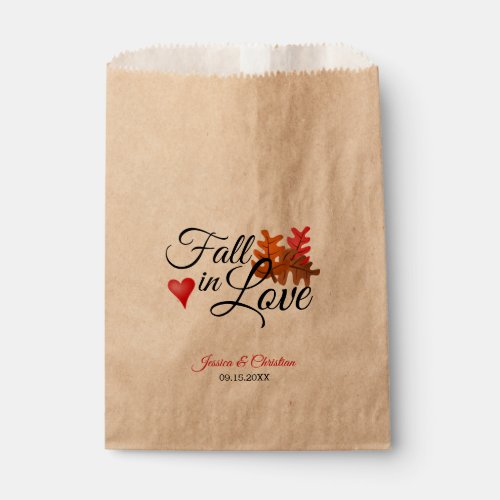 Fall in Love Autumn Leaves Heart Wedding Treat Favor Bag