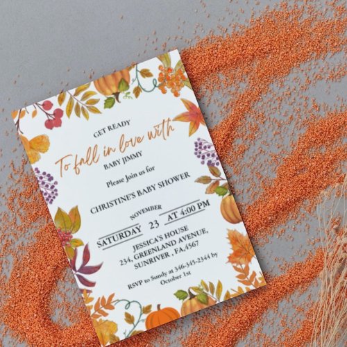 Fall in Love autumn leaves pumpkin baby shower  Invitation