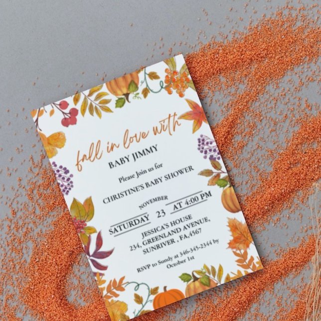 Fall in Love autumn leaves pumpkin baby shower  Invitation (Creator Uploaded)