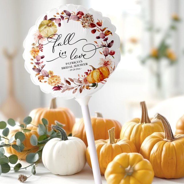 Fall In Love Autumn Leaves Pumpkin Bridal Shower Balloon (Creator Uploaded)