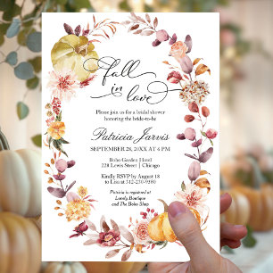 Fall In Love Autumn Leaves Pumpkin Bridal Shower Invitation