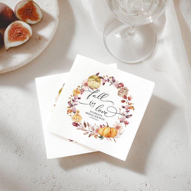 Fall In Love Autumn Leaves Pumpkin Bridal Shower Napkins (Creator Uploaded)