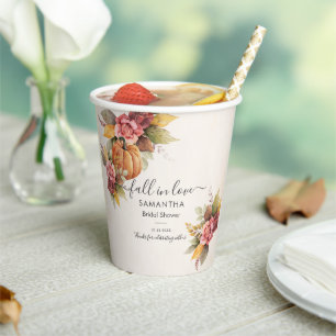 Fall in Love Autumn Leaves Pumpkin Bridal Shower Paper Cups