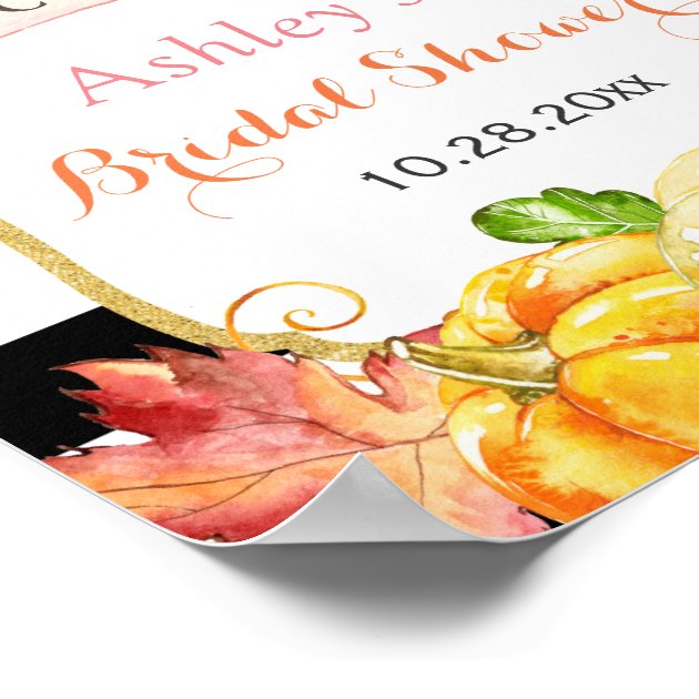 Fall In Love Autumn Leaves Pumpkin Bridal Shower Poster