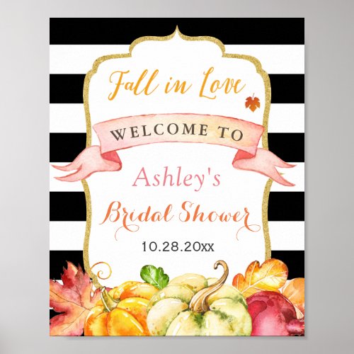 Fall in Love Autumn Leaves Pumpkin Bridal Shower Poster