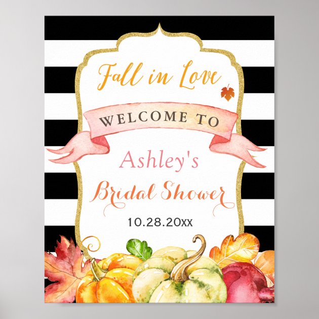 Fall In Love Autumn Leaves Pumpkin Bridal Shower Poster