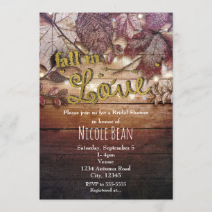 FALL IN LOVE Autumn Leaves Rustic Bridal Shower Invitation
